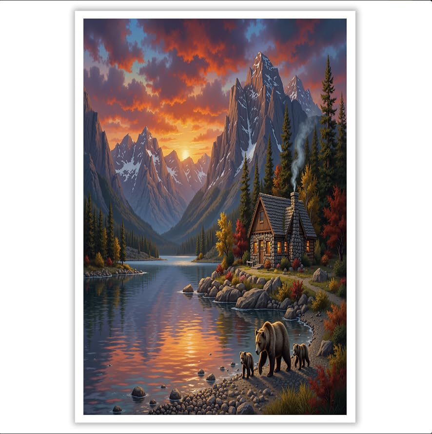 Paysage conte fées pour la salle de bain en toile déco forêt orange
