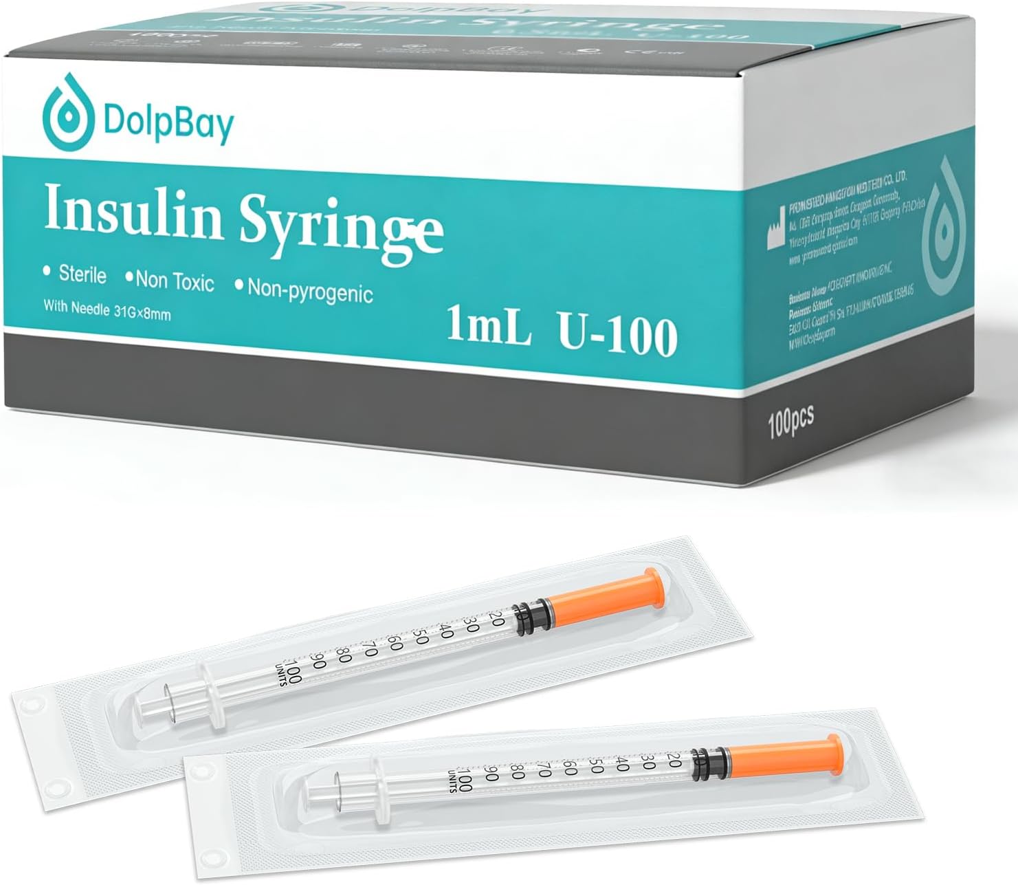 Insulin Syring, 1cc 31G 5/16" (8mm) seringe insulina, Individually Packed, Smooth & Comfortable, Pack of 100