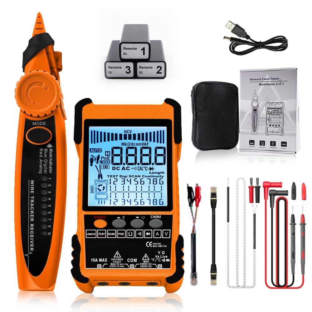 Network Cable Multimeter, 500m Handheld Cable Tester CAT5/CAT6 Ethernet Detector, POE Circuit Test Cable Pairing ID Pairing Sensitivity Adjustable Length Short Open Circuit Measure Trackers