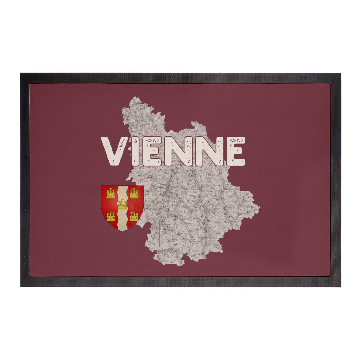 Paillasson Vienne 86 tapis entrée rouge carte ancienne Poitiers 75x50