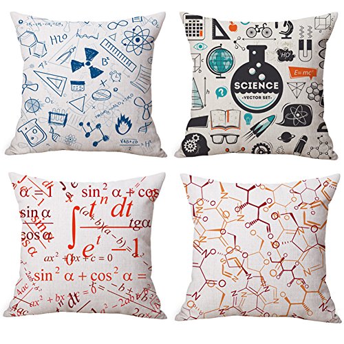 Aipark 4 pcs 45 x 45 cm Fundas de Almohadas Decorativas Fundas de Cojín Tema de la Ciencia Matemática Camas Sofás Sillas Chambres