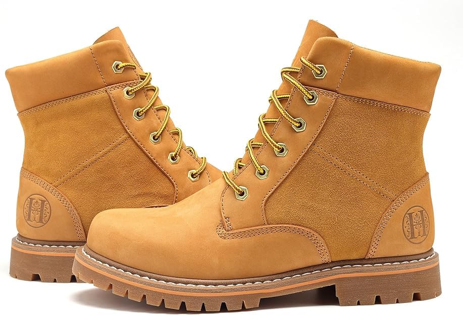 Image of CONRAD Wheat Nubuck Work Boot Collection: Sturdy, Soft Toe, Slip-Resistant Safety Shoes for Men