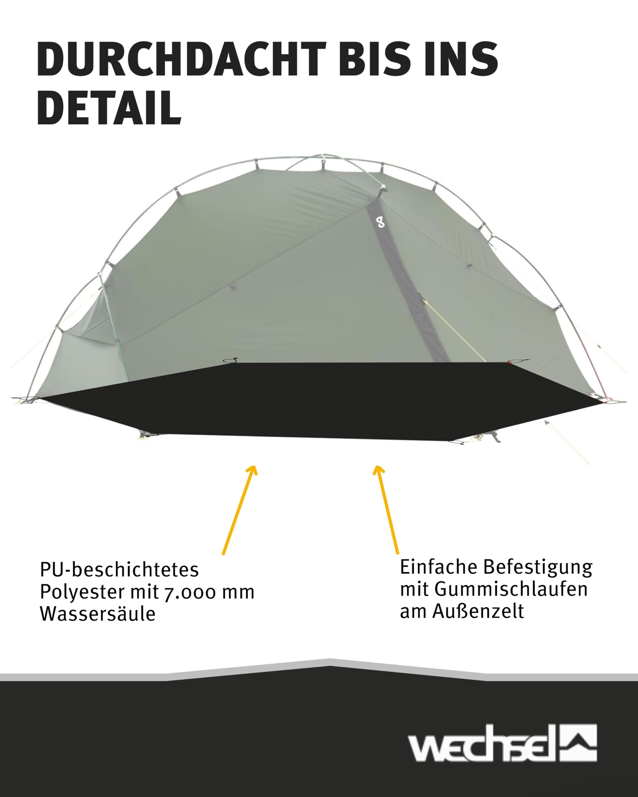 Wechsel Groundsheet Bella/Trailrunner I Schwarz I robuste Zelt-Unterlage Boden I wasserdicht mit 7000mm Wassersäule I Bodenplane aus 75D Polyester I Camping-Plane zum Schutz vor Nässe & Schmutz