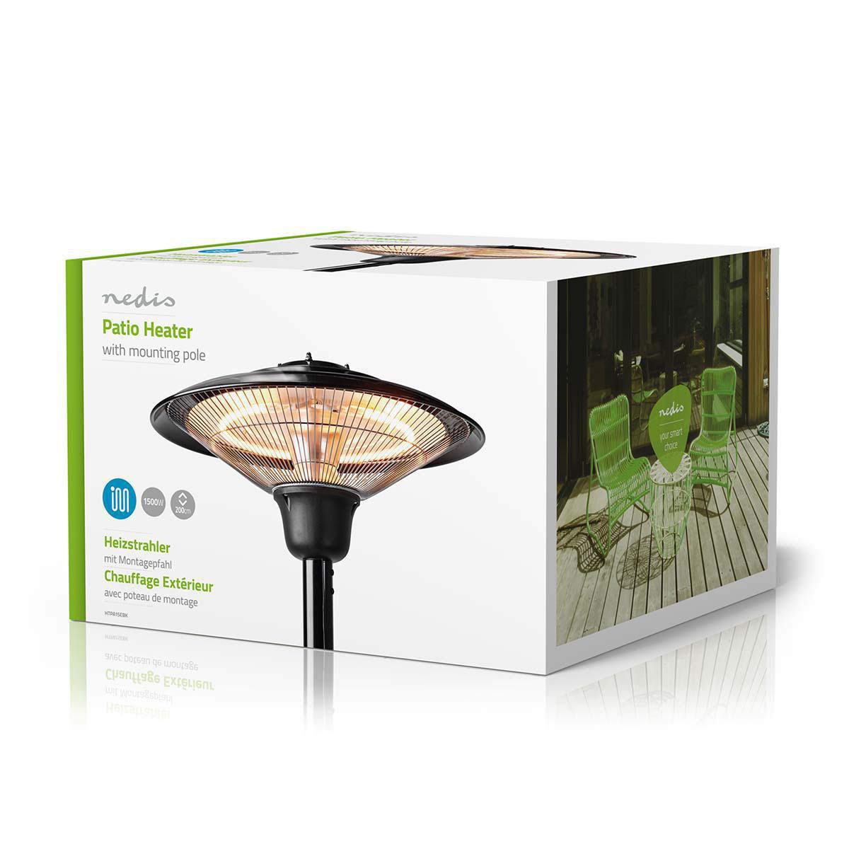 Riscaldatore da Patio | 1500 W | 1 Impostazione del Calore | Protezione da ribaltamento | IP34 | Nero