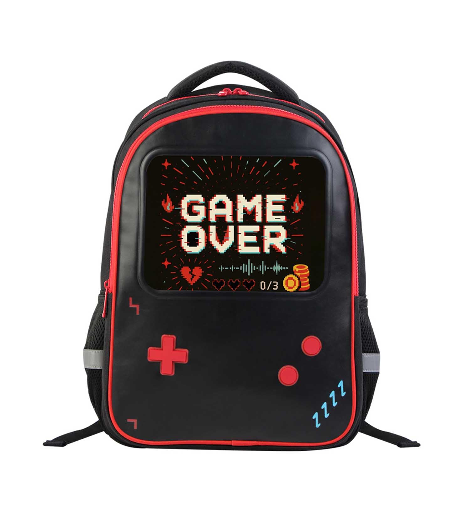 Gamer Backpack for Boys 17 Game Bookbag with Leather Front Panel Kids School Bag with 2 Large Compartments