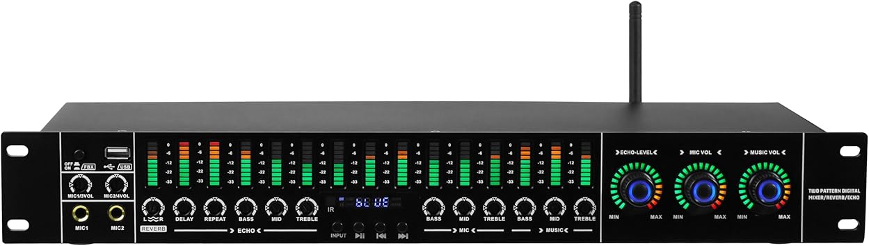 KT150 Professional Ktv Digital Equalizer Preamp Effector Anti-Howling Audio Processor Echo Usb Mp3 Bluetooth Fiber Optic Microphone Input Home Reverberator Karaoke