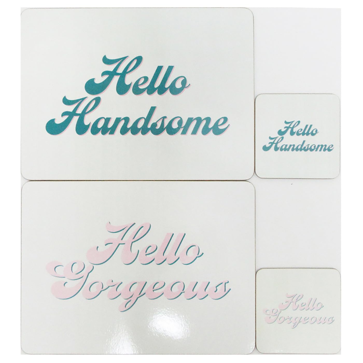 Lesser & Pavey Hello Handsome & Hello Gorgeous Coaster & Placemats Set of 2