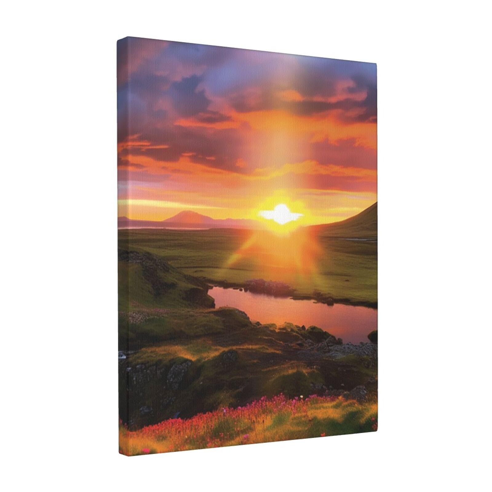 FodPand Iceland Sunset Canvas Wall Art for Living Room Wall Decor 12"x16" Modern Artwork Painting Pictures Hanging Canvas Prints Aesthetic Wall Art for Bedroom Bathroom Office Wallart Decor