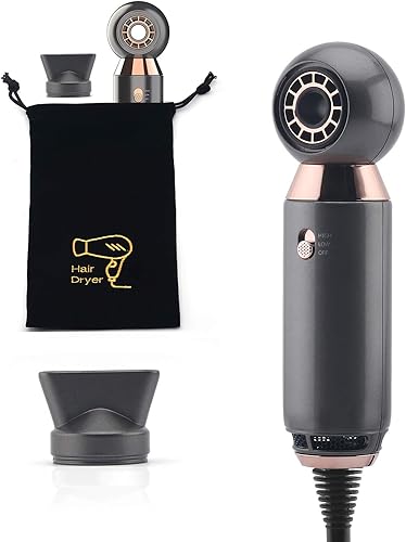 Secador de pelo profesional de 800 W, ligero y compacto, secador de pelo de flujo potente para viajes y hogar, boquilla concentradora gris