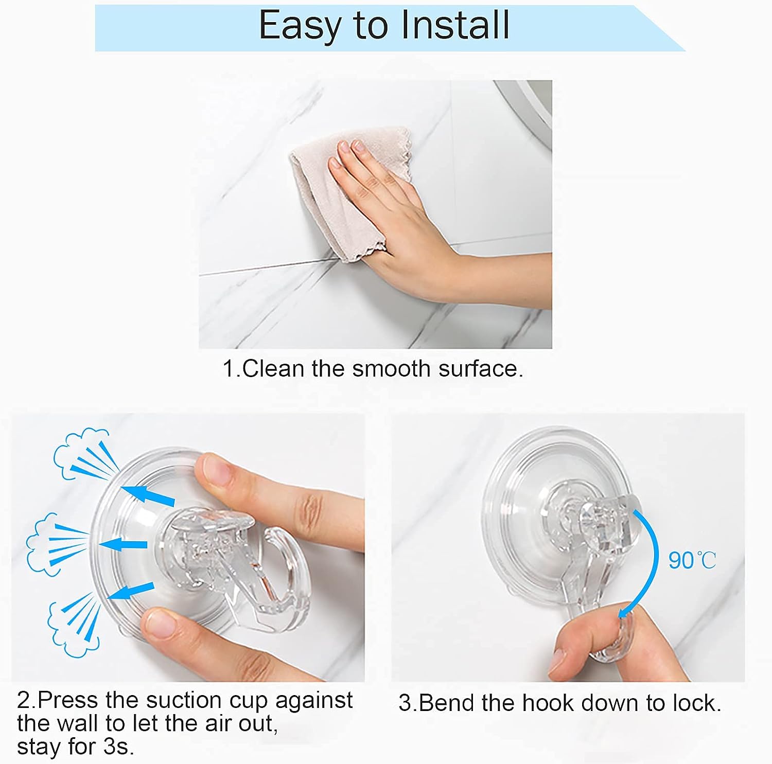 Business King Large Suction Cup Shower Hooks for Inside Shower 3 Pcs Heavy Duty, Removable, Bathroom Shower Suction Hooks for Loofah Razor Towel Wreath