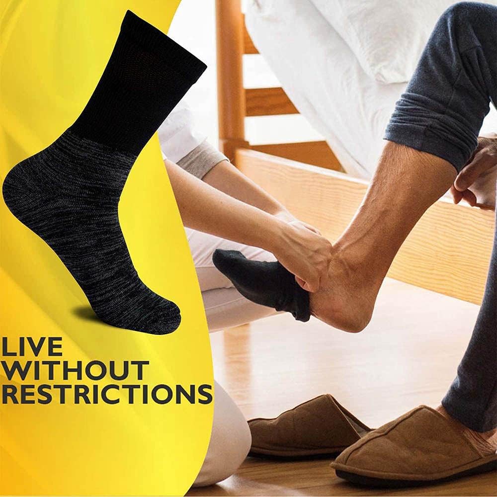 Diabetic Socks for Men - Extra Wide Socks for Swollen Feet in Bamboo Loose Socks for Circulation - 4 Pack Diabetic Socks Women for Edema Neuropathy Crew Socks - Womens Mens Diabetic Socks Black White : Health & Household