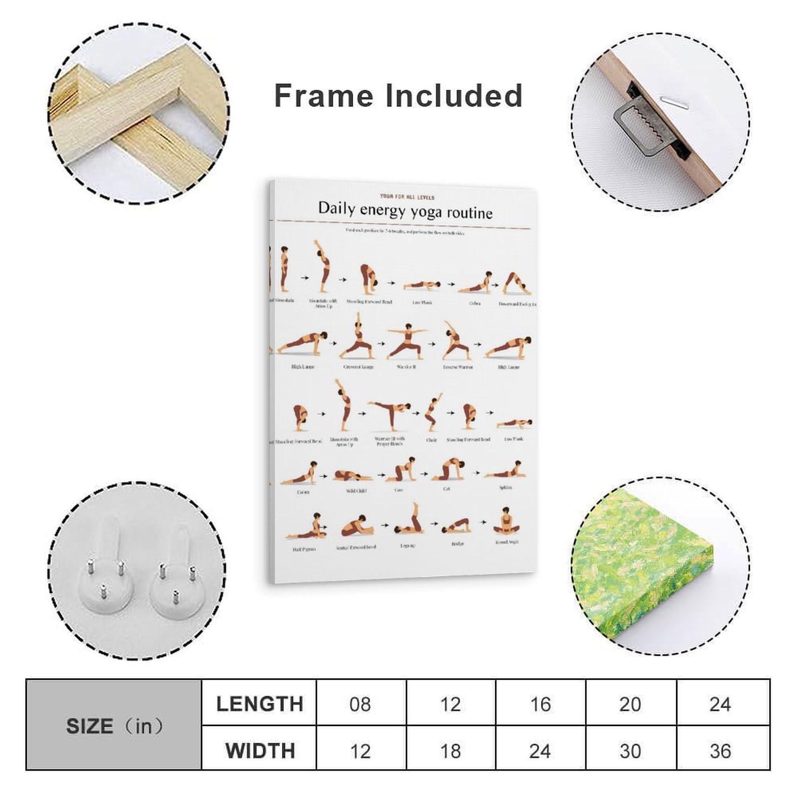generisch Daily Energy Yoga Poses Modernos Impresiones en Lienzo Pinturas Decorativas Para Habitación de Niños o Niñas, Murales para Sala De Estar Y Pinturas Con Motivos Festivos 12 x 18 Pulgadas