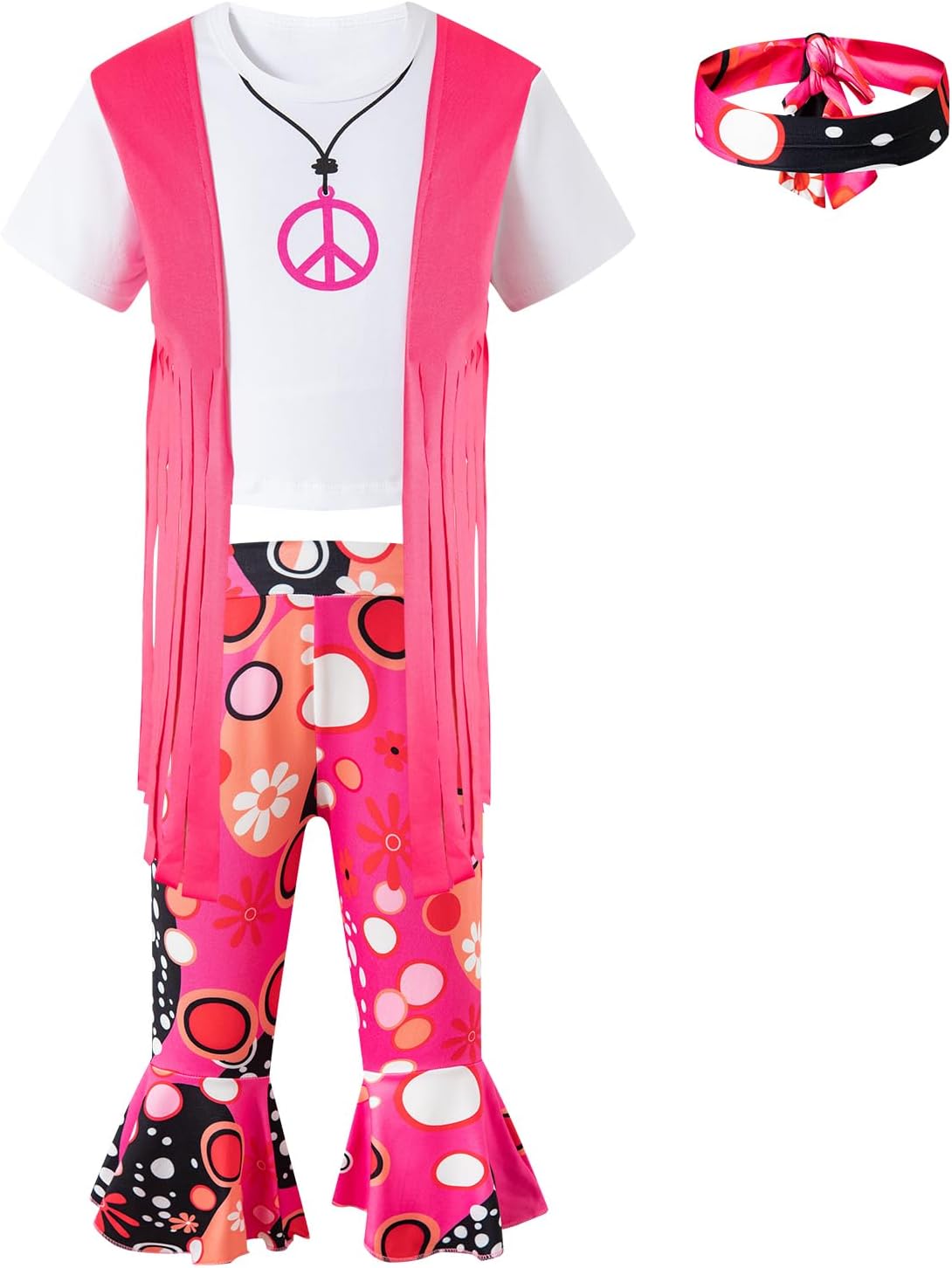 Toddler Girls Hippie Costume Set for Girls 70s Bell Bottoms Hippie Party Accessories for Halloween Cosplay Party