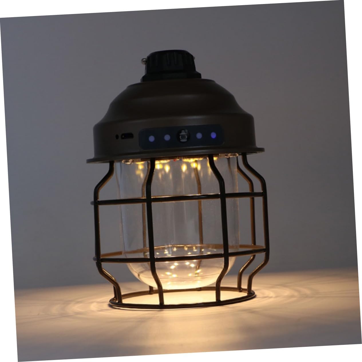 Rechargeable Retro Style Camping Lantern USB Portable Hanging Lamp for Outdoor Hiking Hunting Fishing Power Outage Lighting Tool Brown