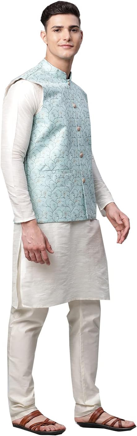 Maple Clothing Floral Men's Nehru Traditional Jacket Indian Waistcoat Wedding Guest Outfit