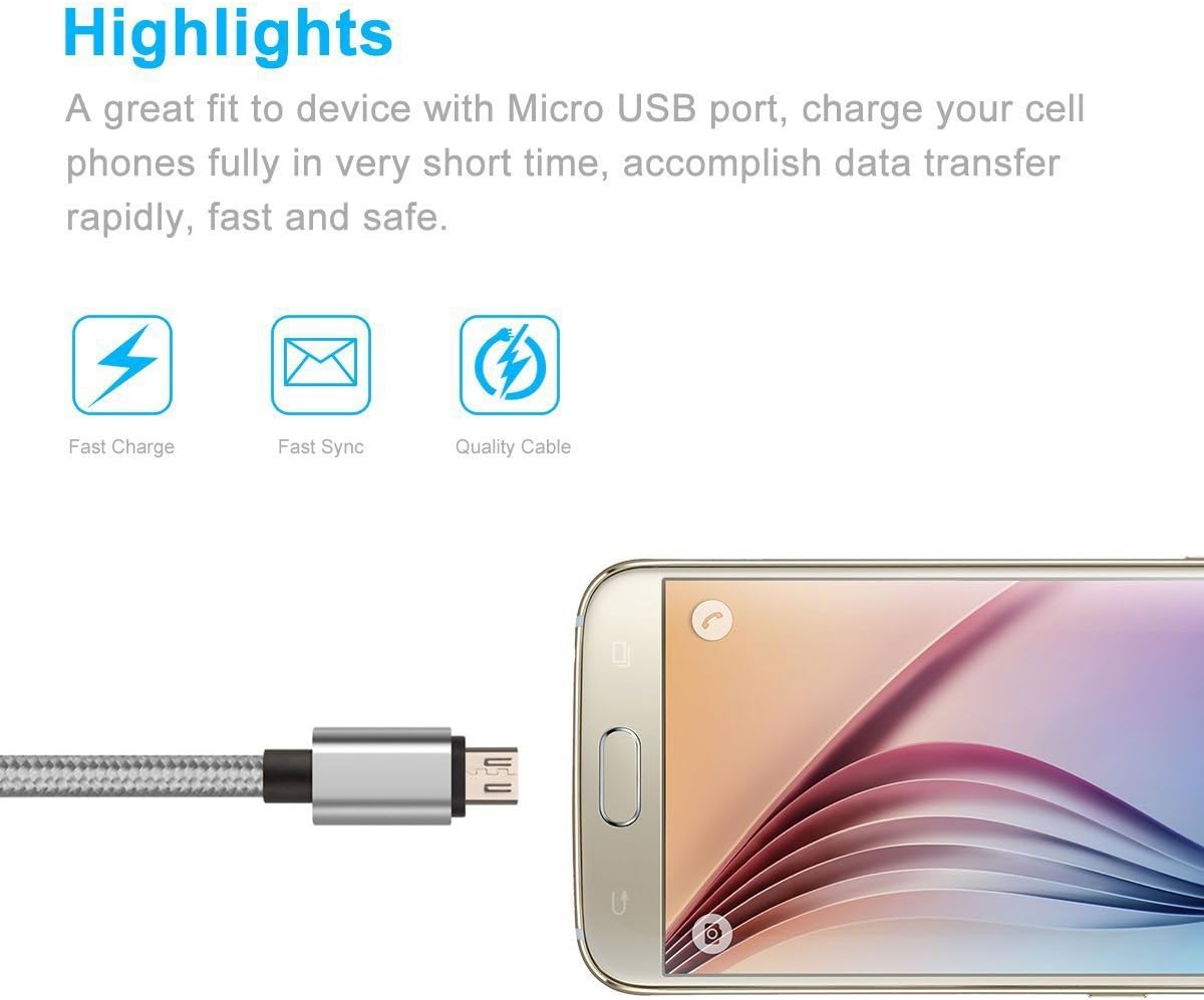 Micro USB Cable, by Gpixiu, 4-pack Fast Charging and Durable Cable for Samsung, HTC, Sony Nexus, LG, Motorola, Android Smartphones and More. (space grey)