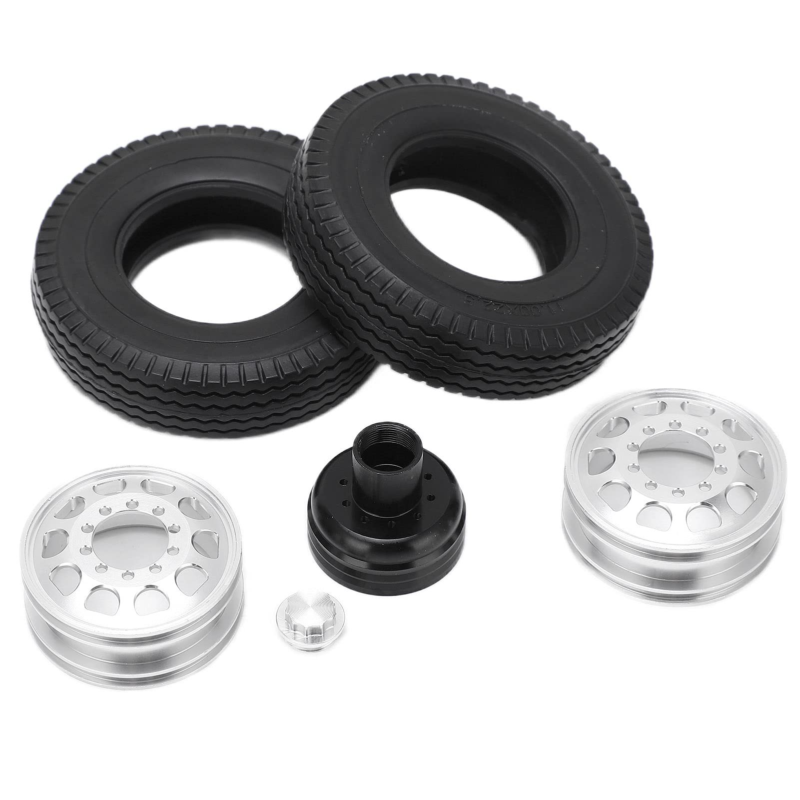 Cerchioni per mozzi Ruota Posteriori RC con Pneumatici in Gomma da 21 mm di Larghezza, Set da 2 Pezzi in Lega per 1/14 rimorchio per autocarri con cassone Ribaltabile (Nera)