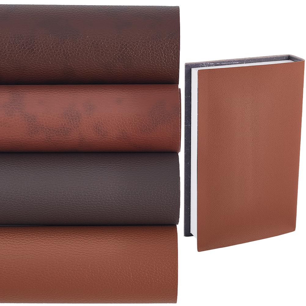 CRASPIRE 4 Colors 16.5 x 13.7” Faux Leather Fabric Book Cloth for A4-A8 Books Binding Smooth PU Surface Polyurethane Coated Non-Woven Base Covering Protector Bookcover Album Scrapbooking DIY Bookcloth