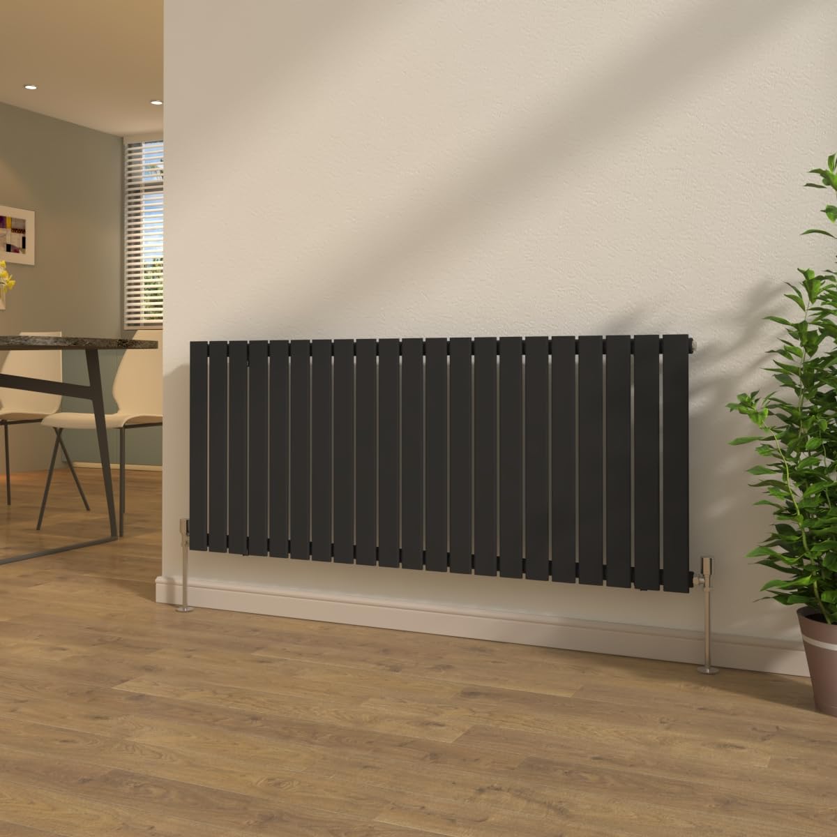 NRG Black Single Column Designer Radiator 600x1428mm Rads with Valves