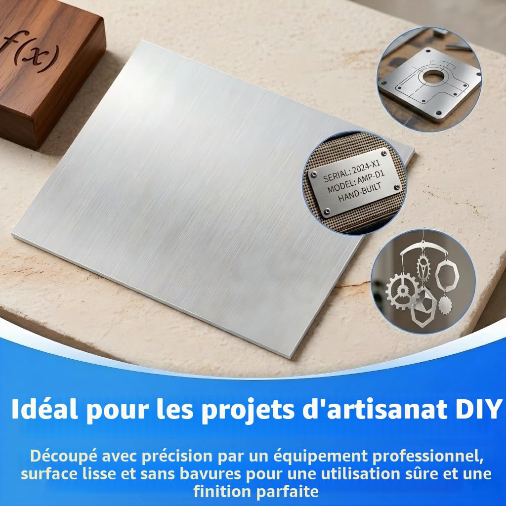 Lot de 4 Plaques Aluminium 2mm, Film Protecteur Inclus – 300x200mm Tole Aluminium Légère et Découpable, Plaque Alu pour Gravure, Découpe et DIY