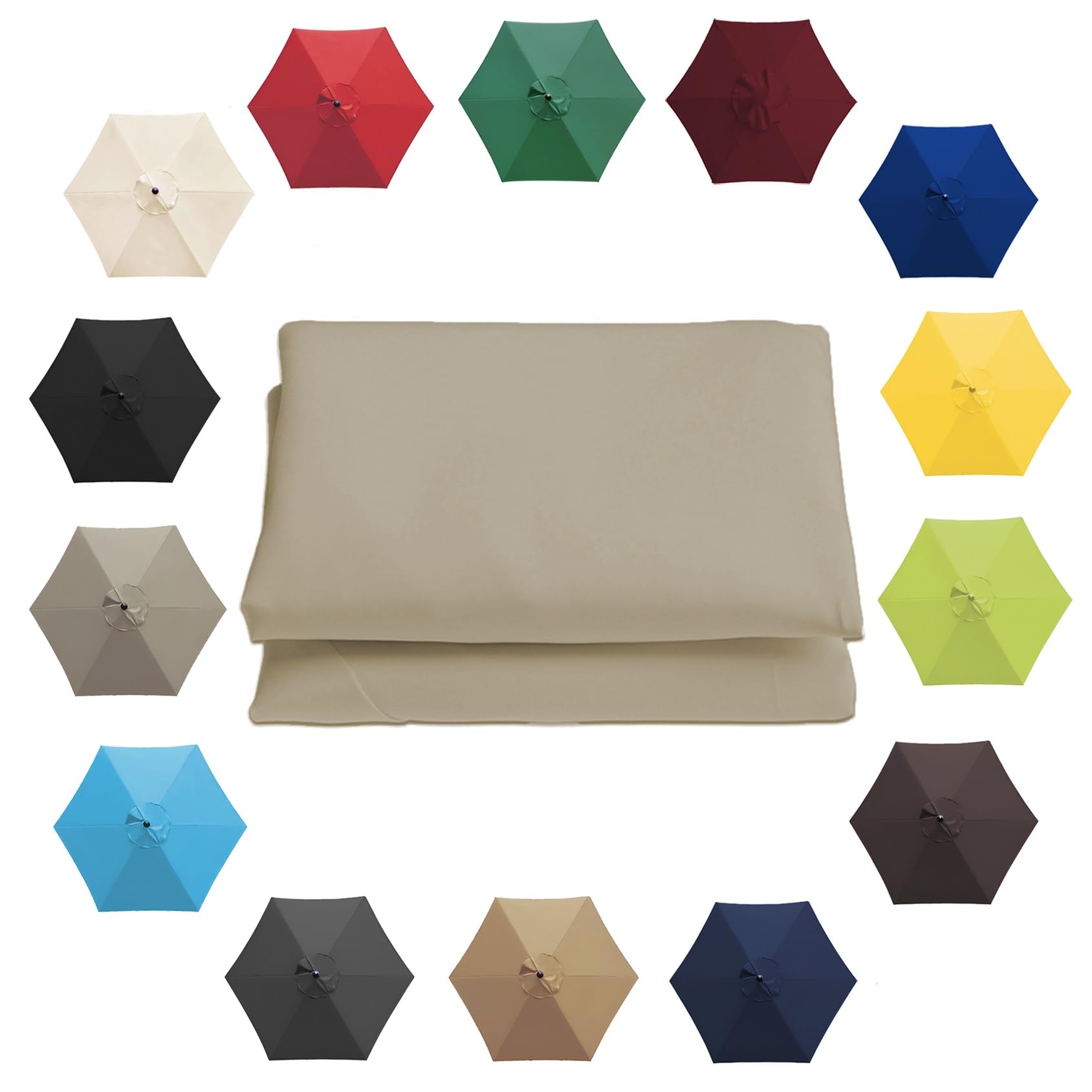 Parasol Umbrella Replacement Cover - 6.5'/8.8'/9.8' (200cm/2.7m/300cm) - Replacement Parasol Canopy 6 Ribs/8 Ribs Sun Umbrella Replacement Cloth(Color:Top color,Size:6 ribs-2m(6.5ft)) — image 1
