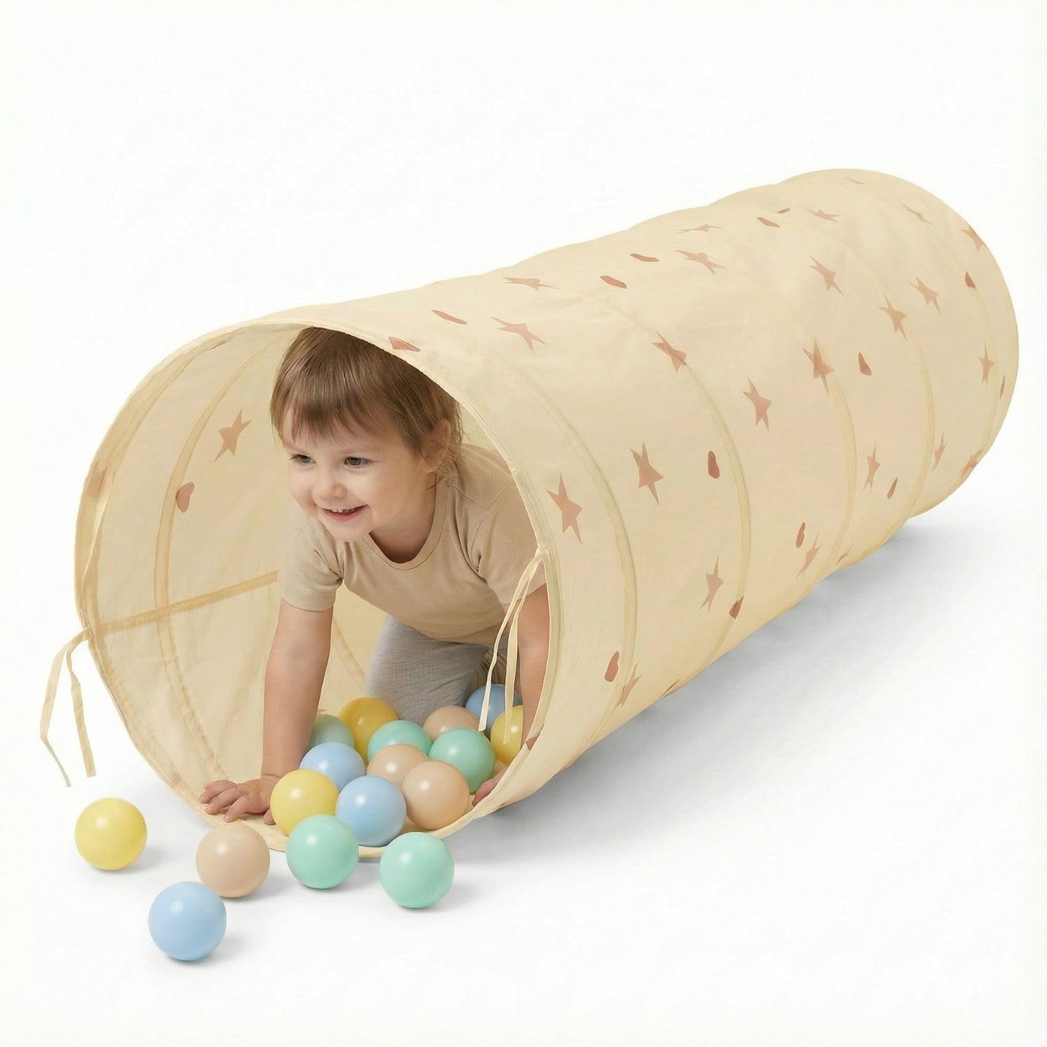 Selonis Túnel Plegable para Niños 180x46cm/200 Bolas Estructura Ligera Y Fácil De Montar Disponible para Interiores Y Exteriores, Beige Claro: Beige Pastel/Azul Pastel/Amarillo Pastel/Menta