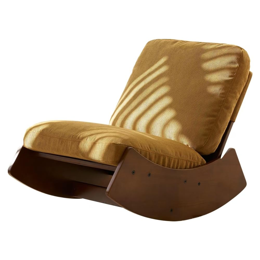 I0I&I0I Brandless Schaukelstuhl Mit Holzrahmen Gepolstert Bequemer Relax Sessel Für Wohnzimmer Schlafzimmer Stillzimmer Lesen Entspannen (Orange + Fabric + Wood)