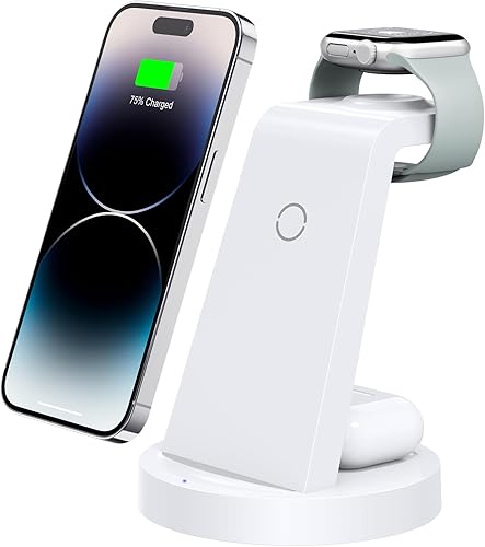 Miniatura 21 de Estación de carga 3 en 1 para iPhone, cargador inalámbrico para productos Apple, múltiples dispositivos, soporte de carga para AirPods