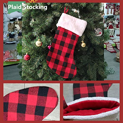 image for Createy Christmas Stockings, 6 Pack 18 Inch Black Red Buffalo Plaid Ch