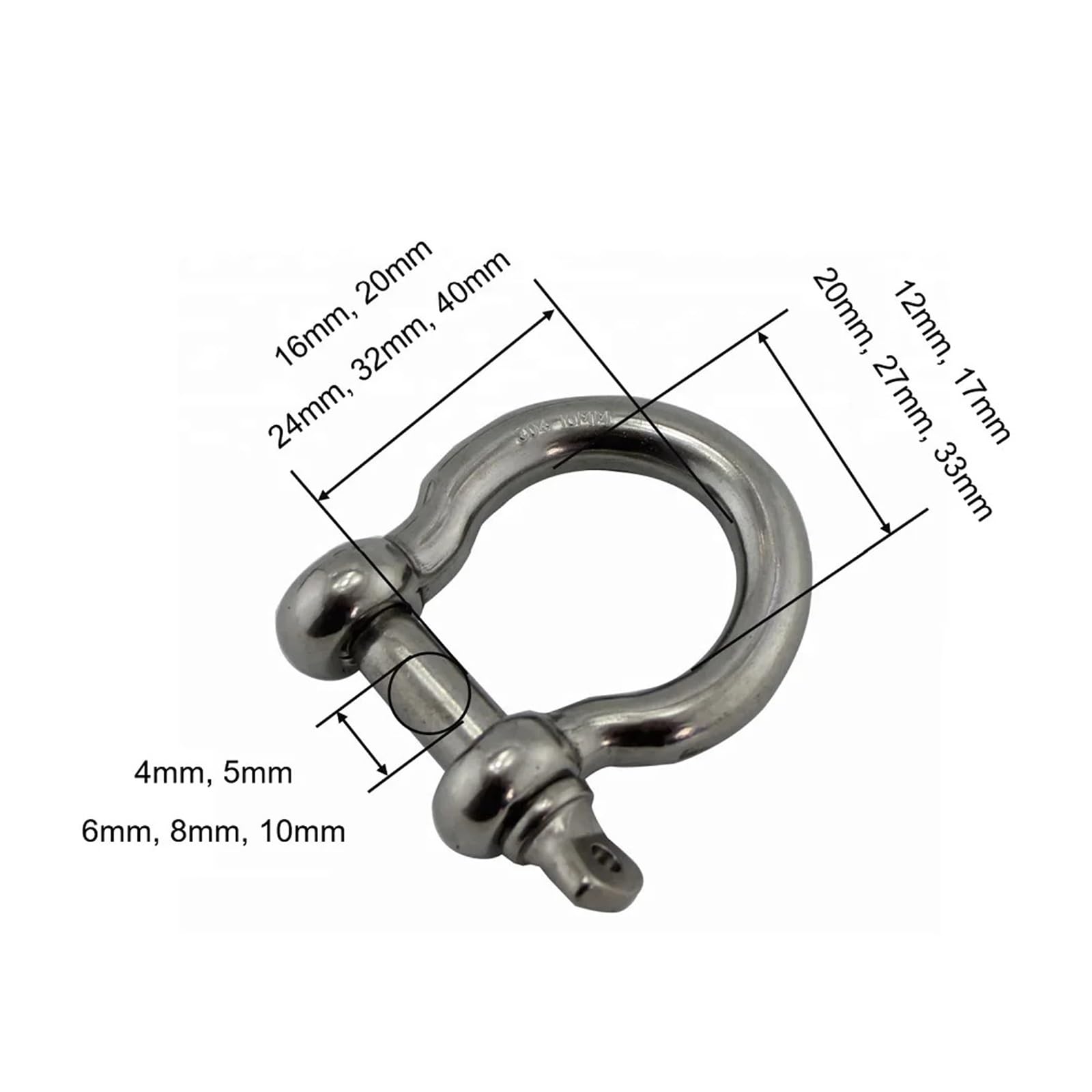5 grilletes de Acero Inoxidable 304 con Pasador roscado, de 4 mm, 5 mm, 6 mm, 8 mm y 10 mm, for Pulseras de Supervivencia.(10mm)