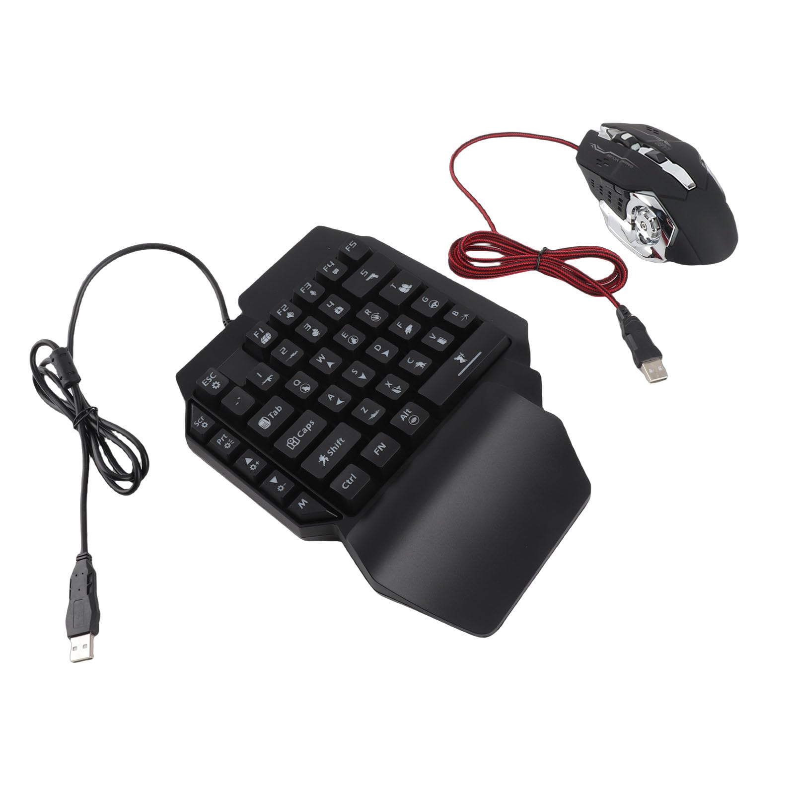 Bewinner Combinazione Tastiera e Mouse da Gioco RGB a una Mano, Tastiera da Gioco a Mezza Mano con Adattatore per, Set Mini e Mouse Retroilluminato a LED Cablato USB per Console di