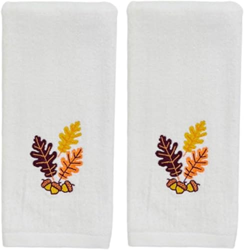 Miniatura 1 de Serafina Home Toallas de baño de mano de otoño Decoración de baño Granja Toallas de algodón marfil con hojas de bellota, juego de 2 piezas