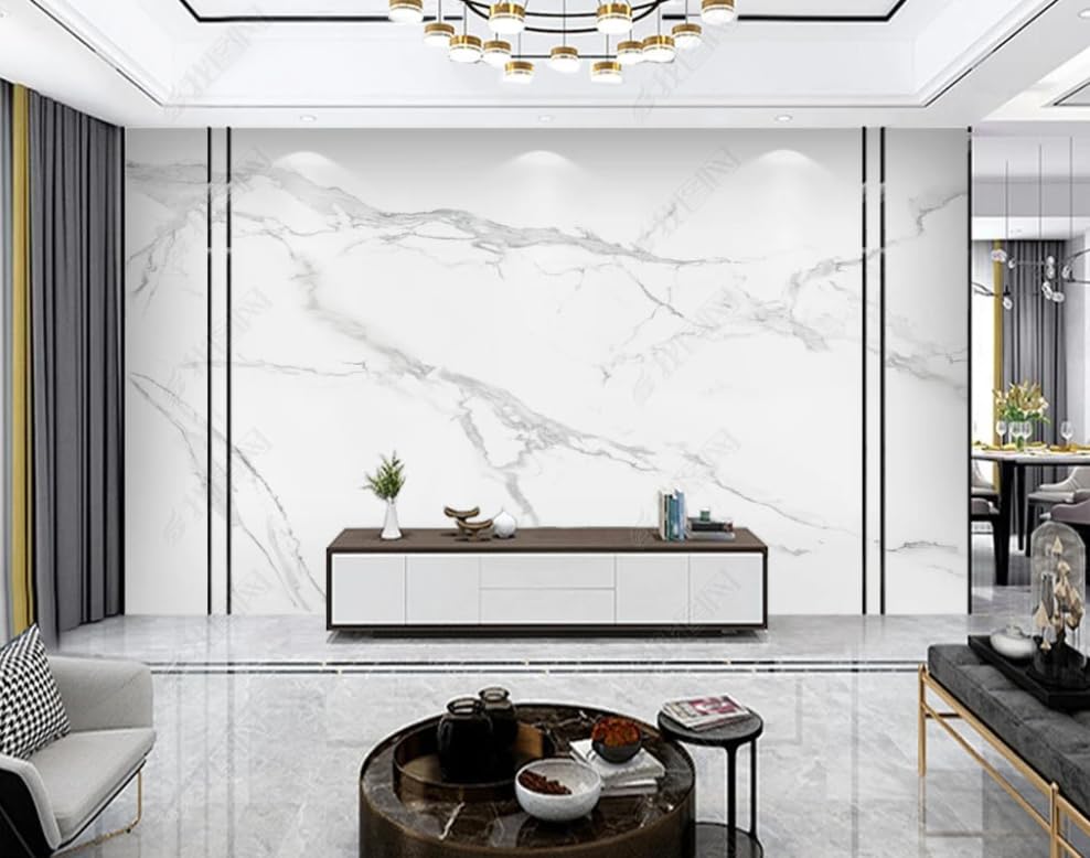 Papier peint intissé effet marbre blanc haut de gamme pour décoration murale chic de restaurant