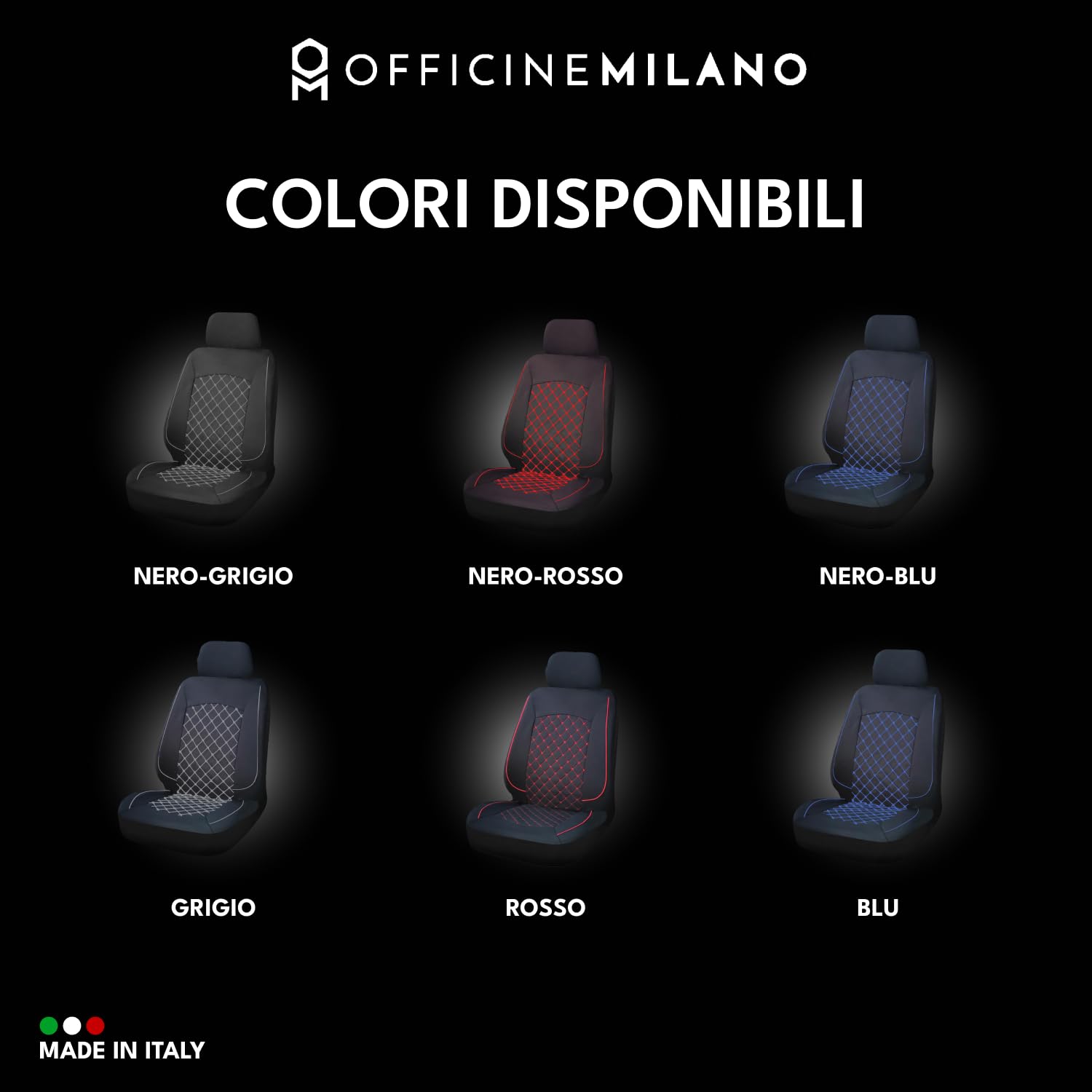 OFFICINE MILANO Coprisedili Auto Universali 11 Pezzi Antiscivolo Elasticizzato Trapuntato Poliestere