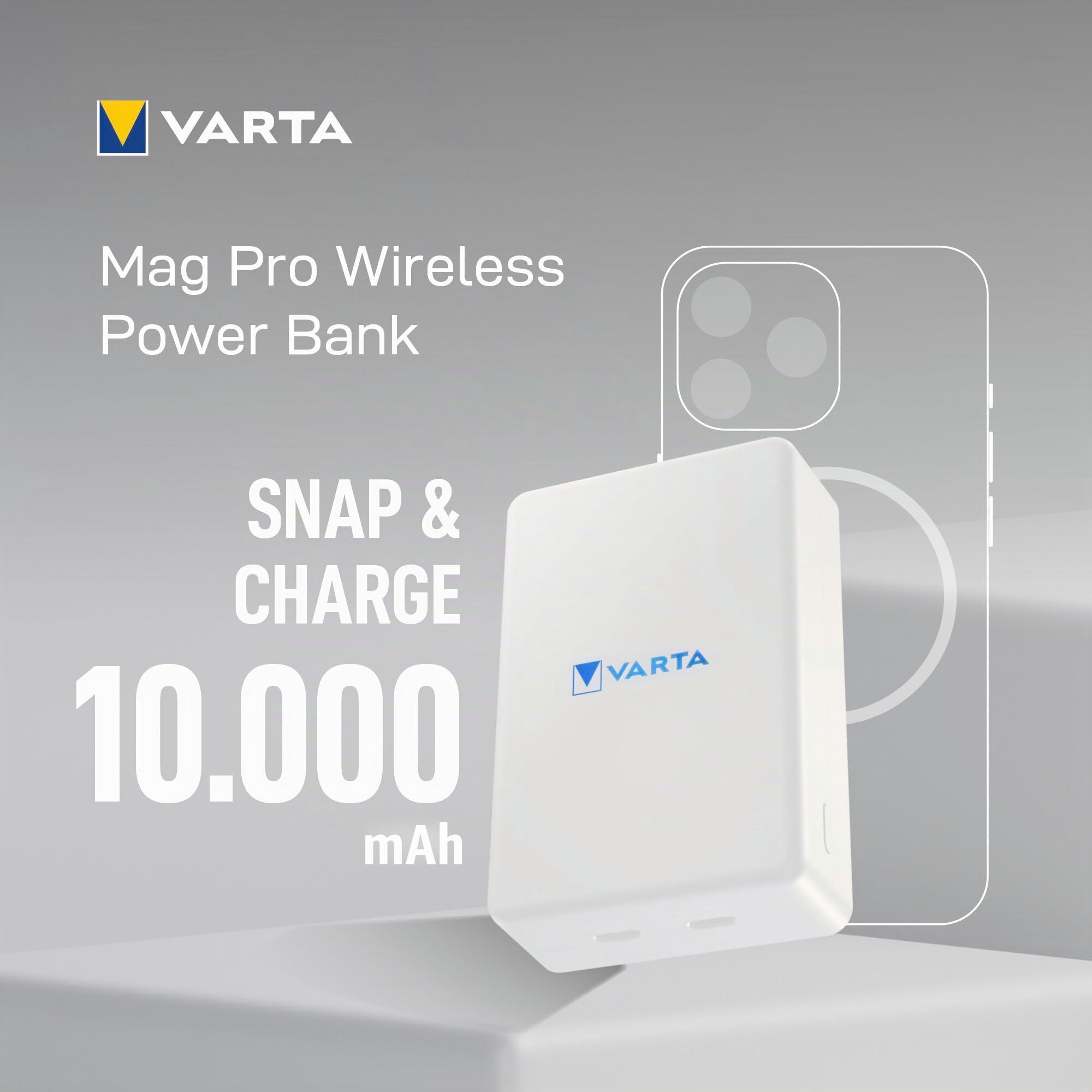 VARTA Power Bank 10000 mAh, mag Pro, magnético, inalámbrico, Color Blanco