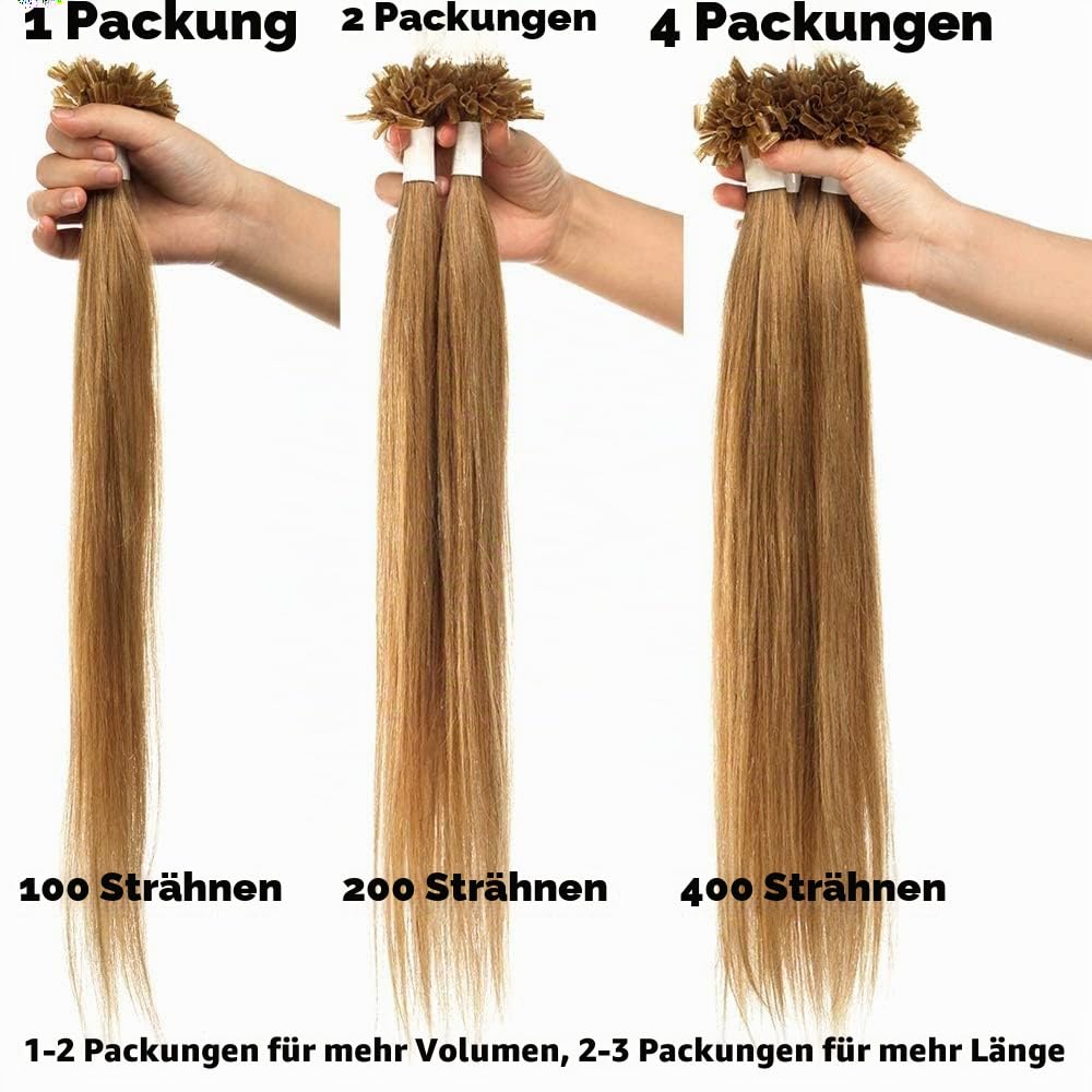 SEGO Extensions Echthaar Bondings Haarverlängerung Keratin U-Tip Human Hair 100 Strähnen Dunkelbraun#2 24"(61cm)-50g
