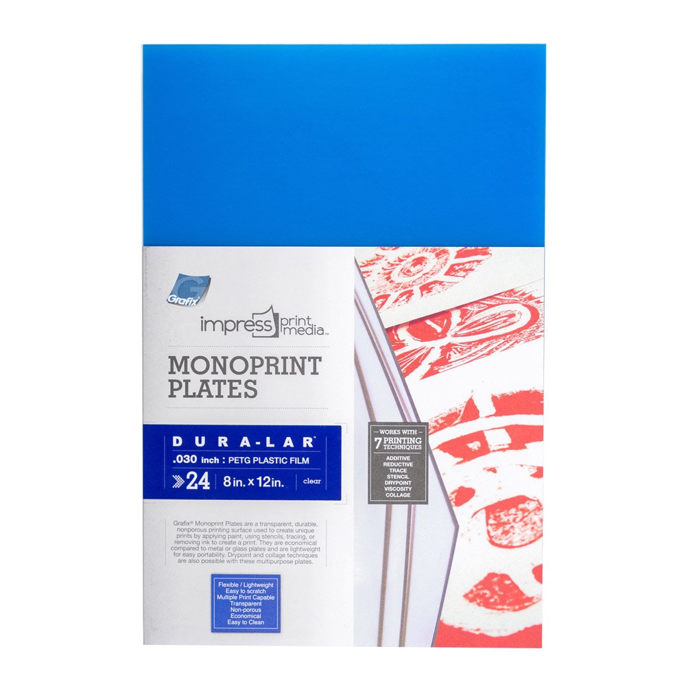 Grafix Clear Impress Print Media Transparent, Lightweight, Non-Porous .030” Dura-Lar Monoprinting Surface, Economical Alternative To Metal Or Glass Plates, 8" X 12", 24 Count