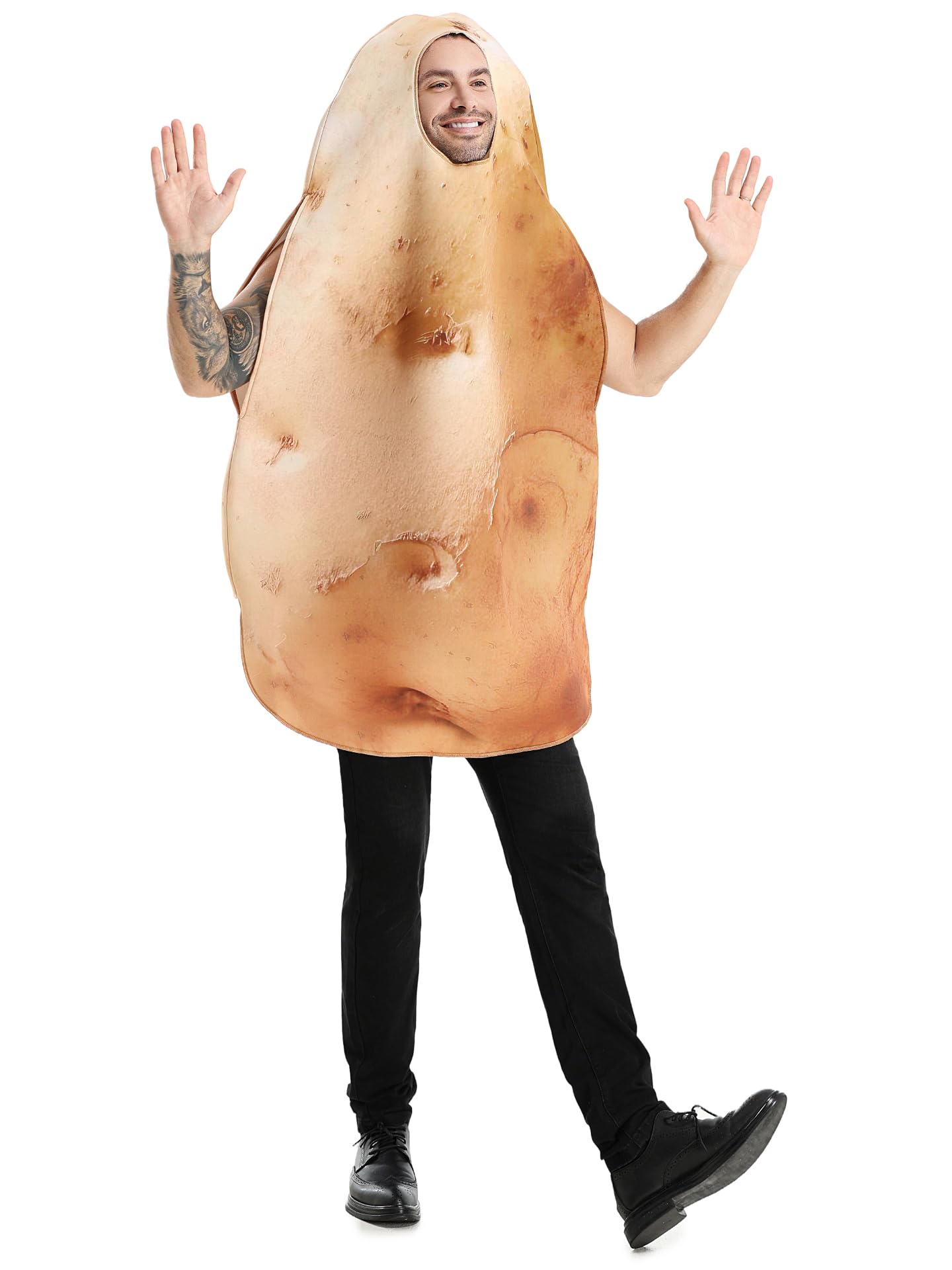 JUST FOR PARTY Adults Potato Costume, Realistic Funny Vegetable Cosplay Fancy Dress Outfits for Halloween Dress Up Party, One Size (Pullover Style)