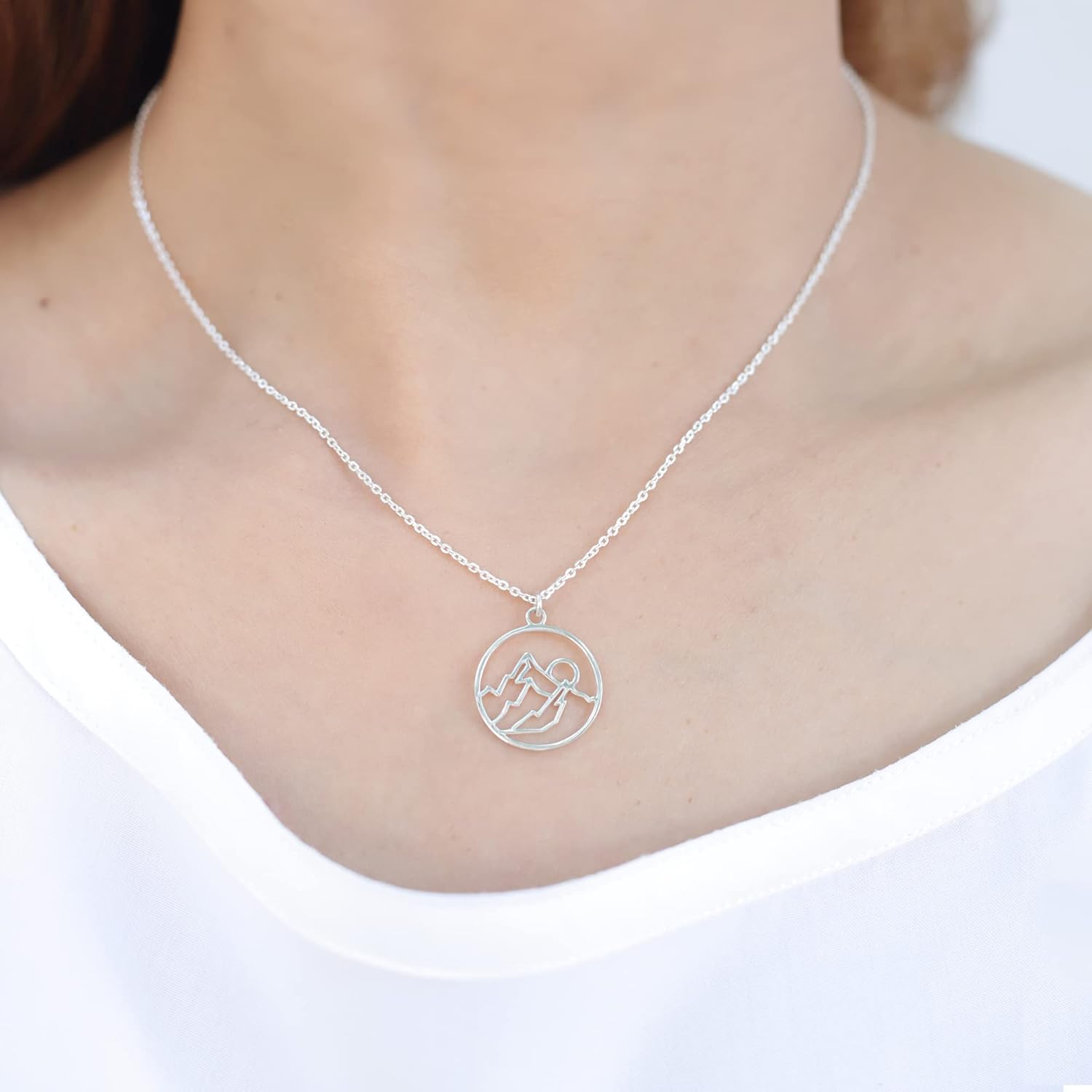 Boma Jewelry Sterling Silver Mountain Sunrise Circle Pendant Necklace, 18 Inches - Image 2