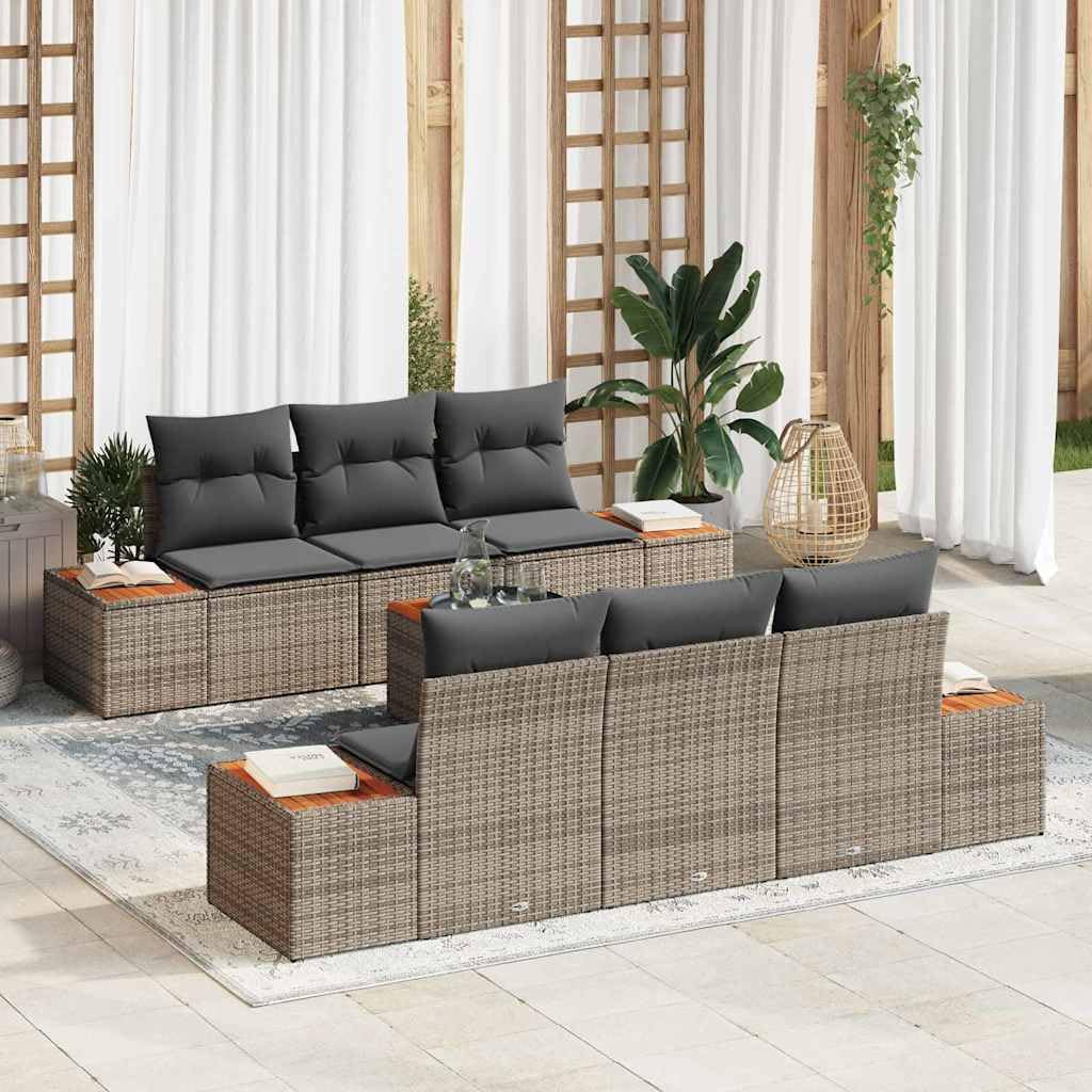 Set di divani da giardino con cuscino, 7 pezzi, grigio polyrattan, poltrona da esterno, divano modulare, seduta per patio terrazza balcone grigio