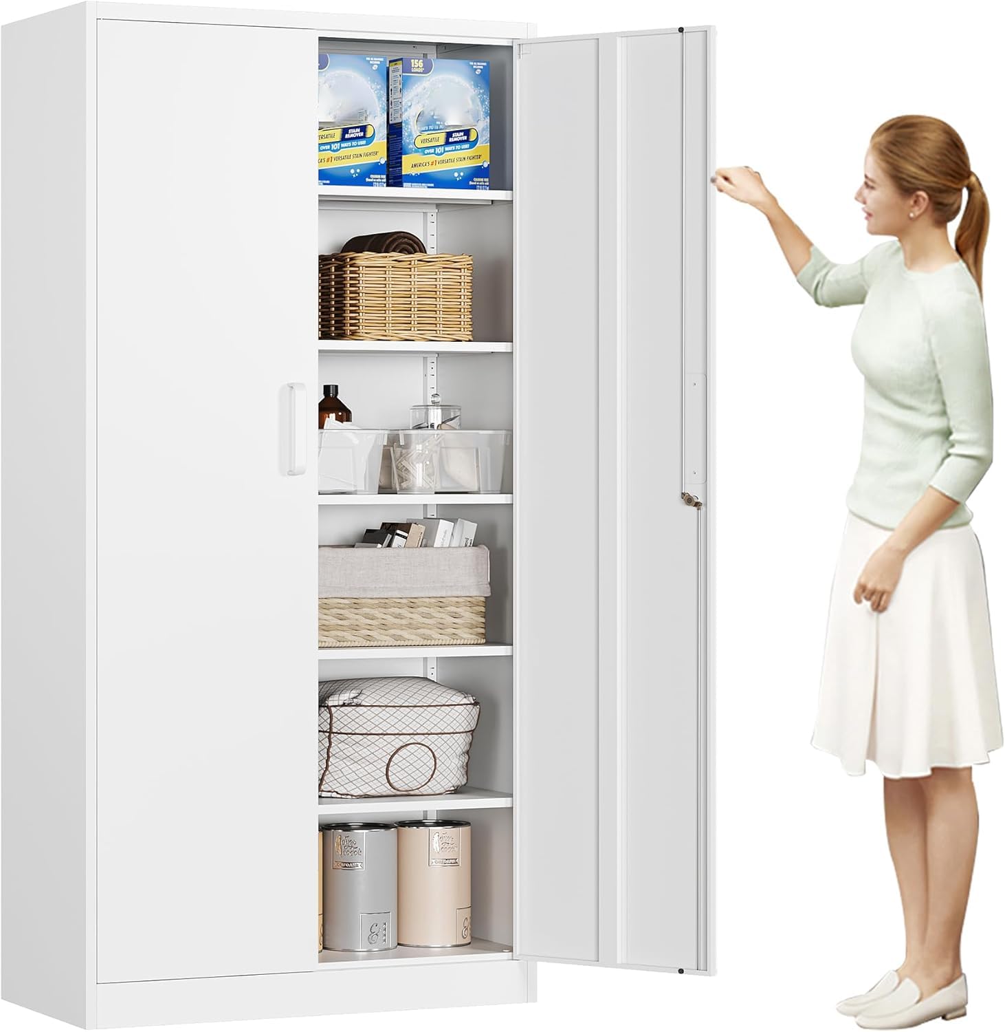 MIIIKO Metal Storage Cabinet with Lock, 71” Steel Storage Cabinet