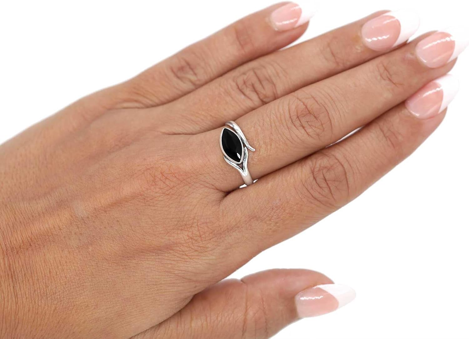 Onyx, Amber, Pearl, Moonstone Marquise Handmade Adjustable Ring Genuine 925 Sterling Silver Boho Natural Gemstone Jewelry For Women