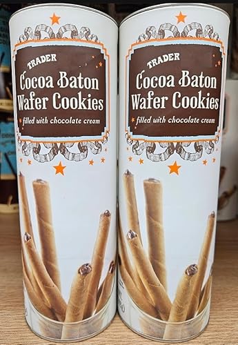 Trader Joe Cocoa Baton Wafer Cookies Filled with Chocolate Cream 5oz 142g (Two Tins)