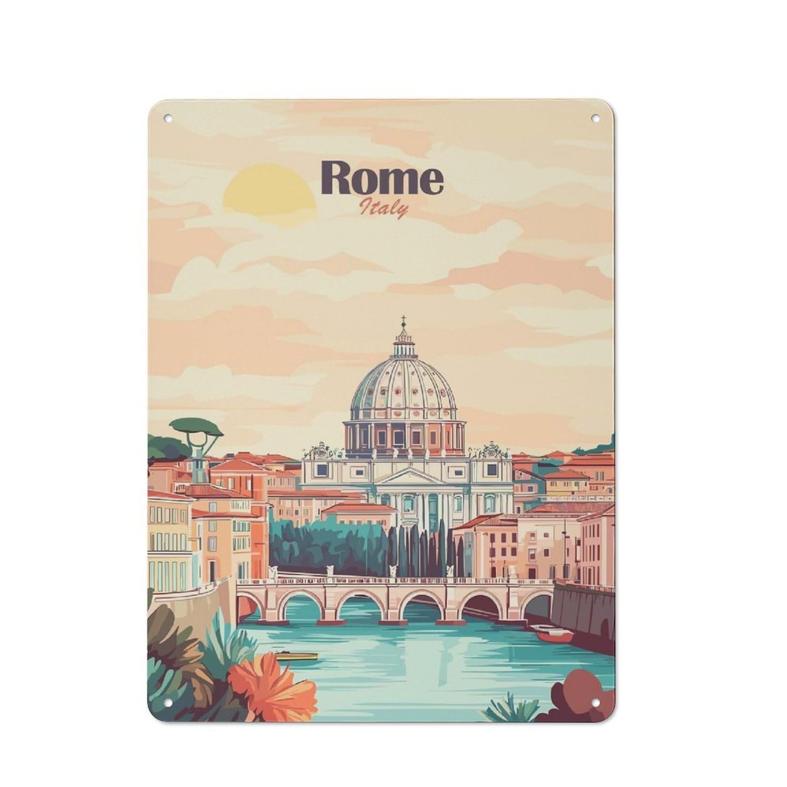 Junmoney Style-14 Rome Italy Travel (3) Farmhouse Metal Sign 40X30cm, Rustic Country Wall Plaque For Farmhouse Kitchen, Pantry Or Dining Area