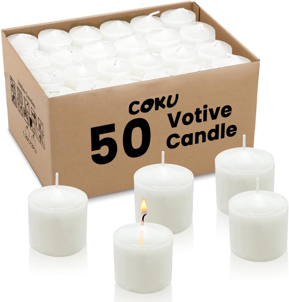 Coku White Votive Candles - Bulk Box Smokeless Unscented Candles - 8 Hour Burn Time - Bulk Candles for Diwali, Home, Weddings, Parties, Spas and Decorations (1.5" x 1.25") (Pack of 50) (B0CKNMVWQF) Amazon Price History, Amazon Price Tracker