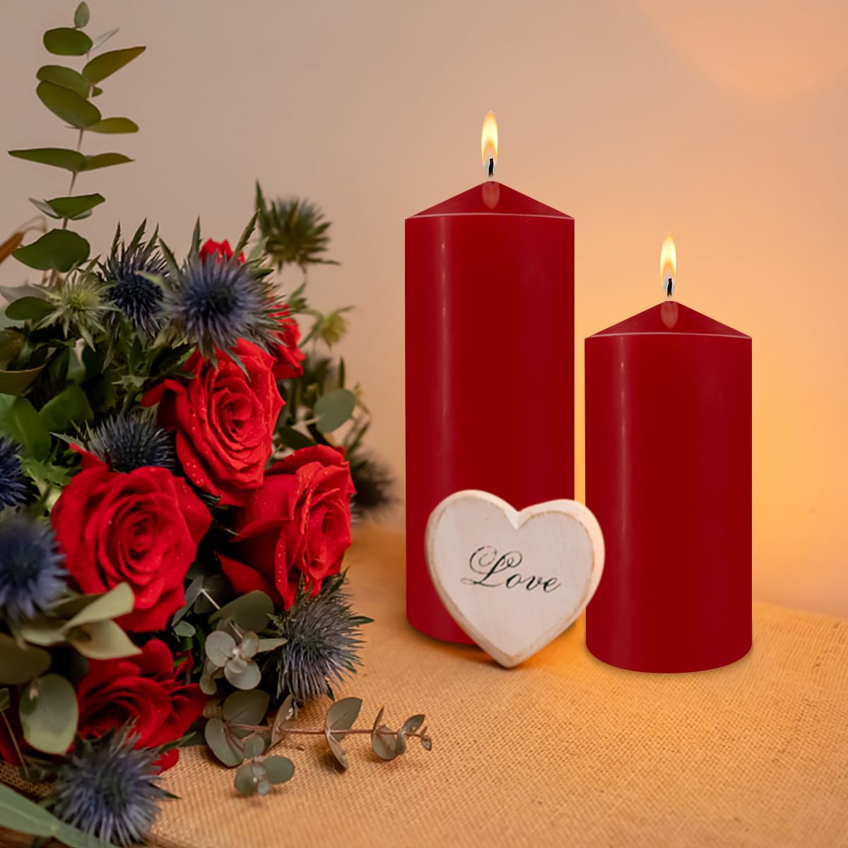 Juego de 2 velas de pilar, 3 x 8 pulgadas, velas rojas grandes sin perfume, velas altas a granel, velas decorativas para el hogar y bodas