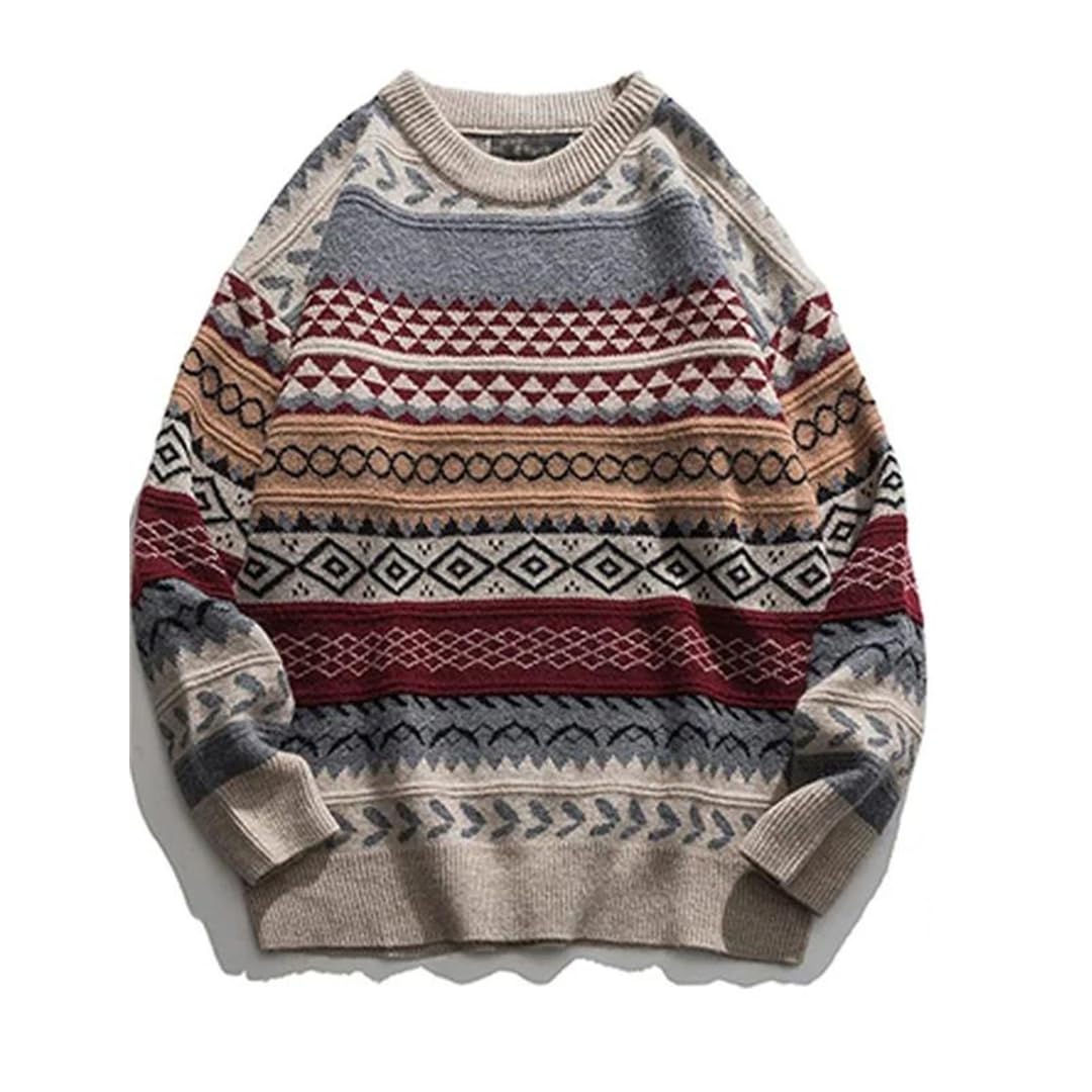 Maglione natalizio da uomo con scollo rotondo casual a righe maglione maglione caldo ispessito