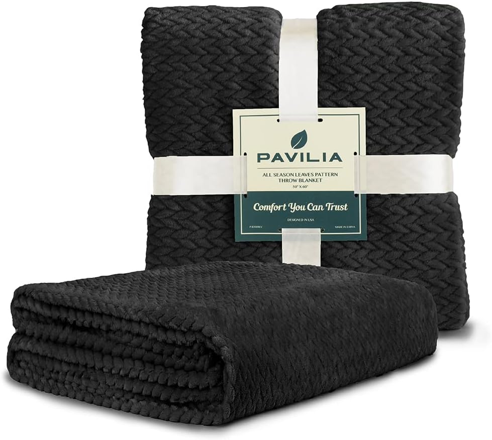 Black Microfiber Chevron Flannel Throw Blanket, 50x60 Inches
