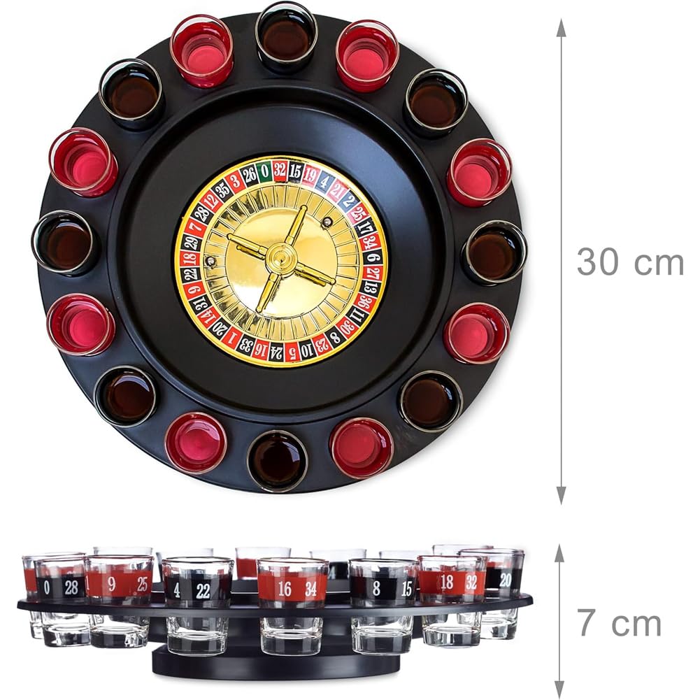 BAKAJI Roulette Russa Alcolica da Tavolo con 16 Bicchierini, Gioco da Tavolo per Feste, Party, Amici, Divertimento, Giocattoli di Gruppo con Bicchieri Rossi e Neri, 30 x 30 x 7 cm