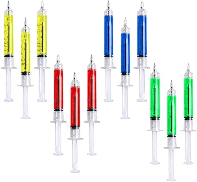 12 PCS Multicolor Syringe Pens, Retractable Ballpoint Pens With Black Ink, Comfortable Grip Lightweight Novelty Pens For Nurses Doctors